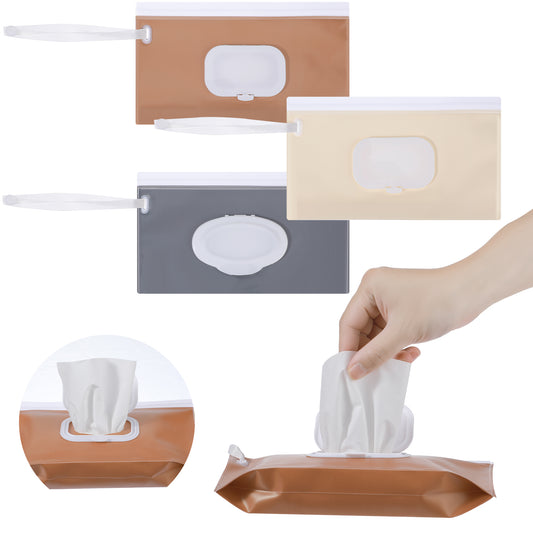 Tyqour 3 Pack Baby Wipe Holder Reusable Wipes Pouch Portable Wet Wipes Dispenser Refillable Travel Baby Wipes Case Waterproof and Dustproof, Baby Wipes Holder Keeps Wipes Fresh