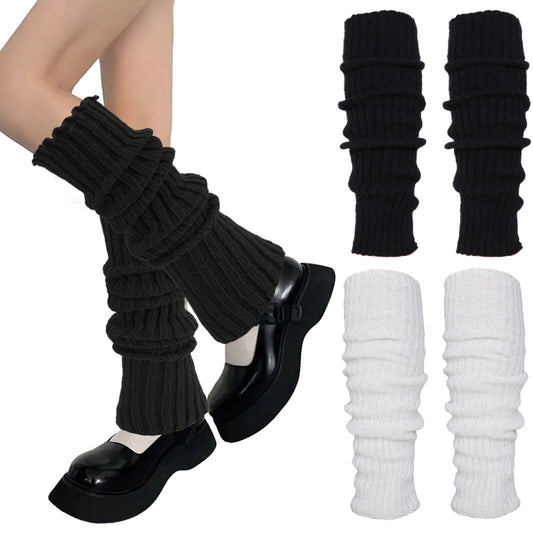 Teaaha 2 Pairs Ballet Leg Warmers for Women Winter, 80s 90s White Black Leg Warmer Soft Warm Leg Warmwrs Outfit Fashion Knit Neon Ribbed Leg Socks Y2k Legwarmers for 80s Party, Yoga, Ballet & Dance