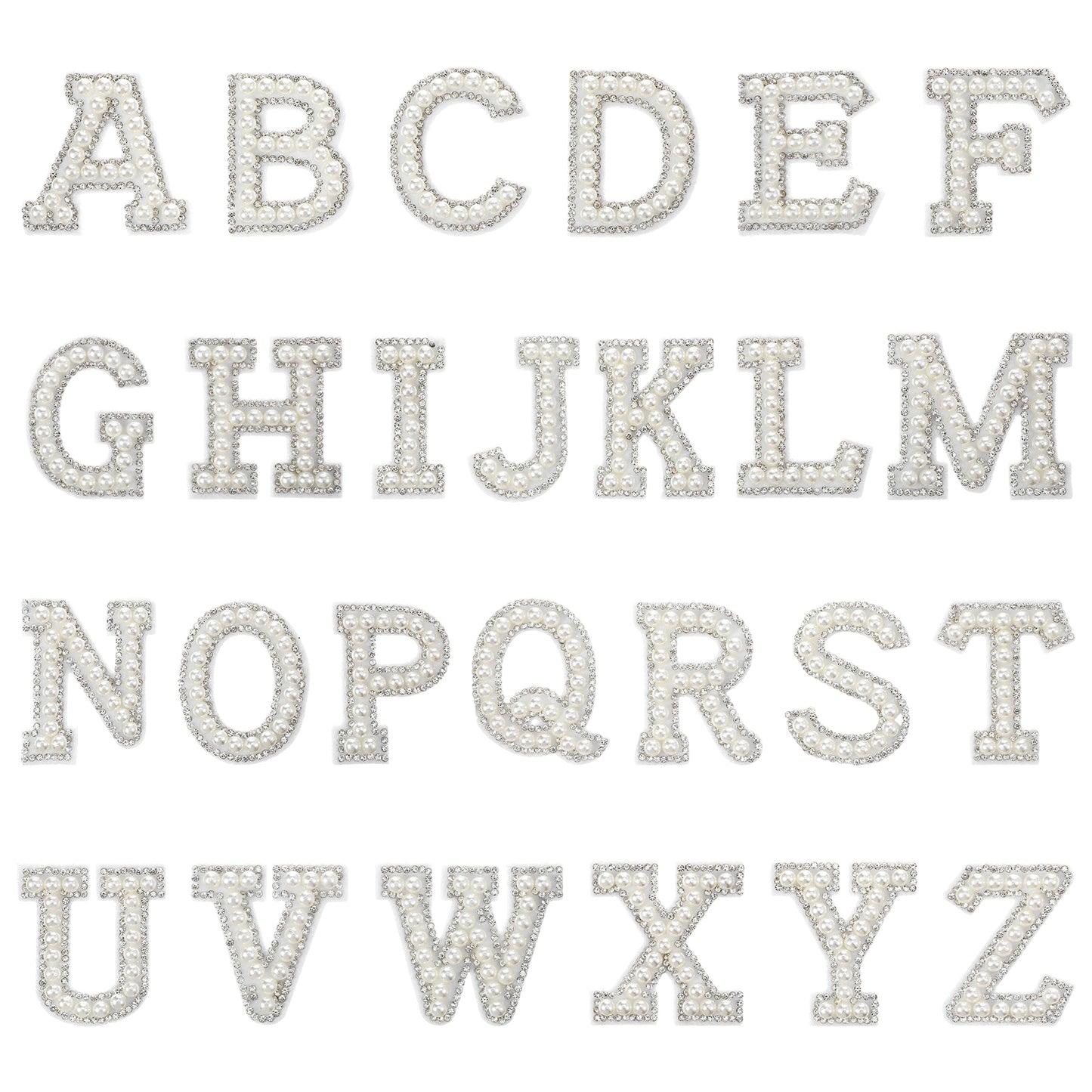 Nogeqi 26 Pcs Pearl Rhinestone Letter Patches Stick on White A-Z Self Adhesive Patches Fabric Stickers Letter Chenille Patch for Clothes, Fabric, Backpack