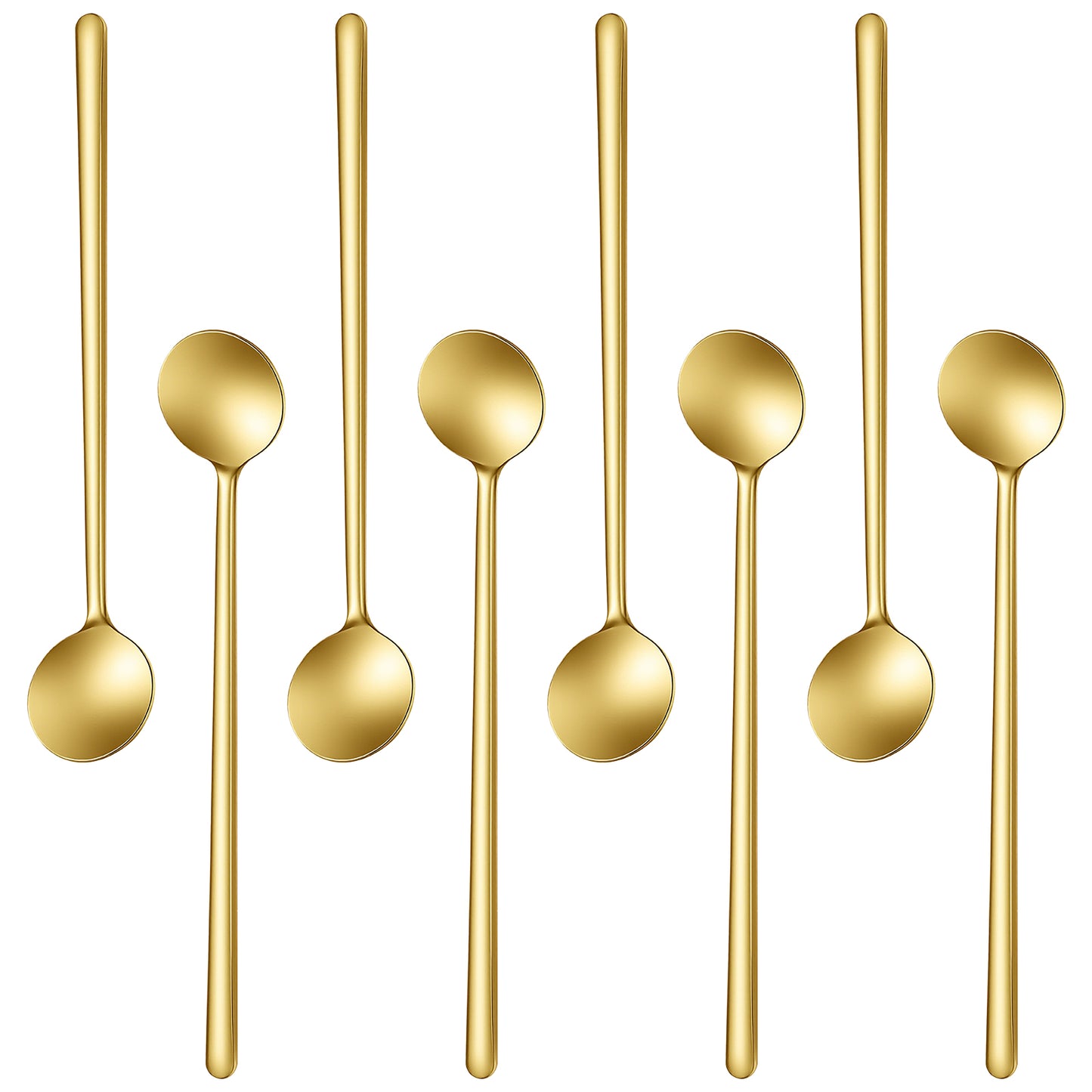 Xindojuz 8 PCS 6.7 Inch Long Handle Espresso Spoons, Stainless Steel Gold Coffee Spoons Set for Stirring Sugar Dessert Cake Ice Cream Sundae Latte Soup Antipasto Cappuccino Coffee Tea Bar Spoon