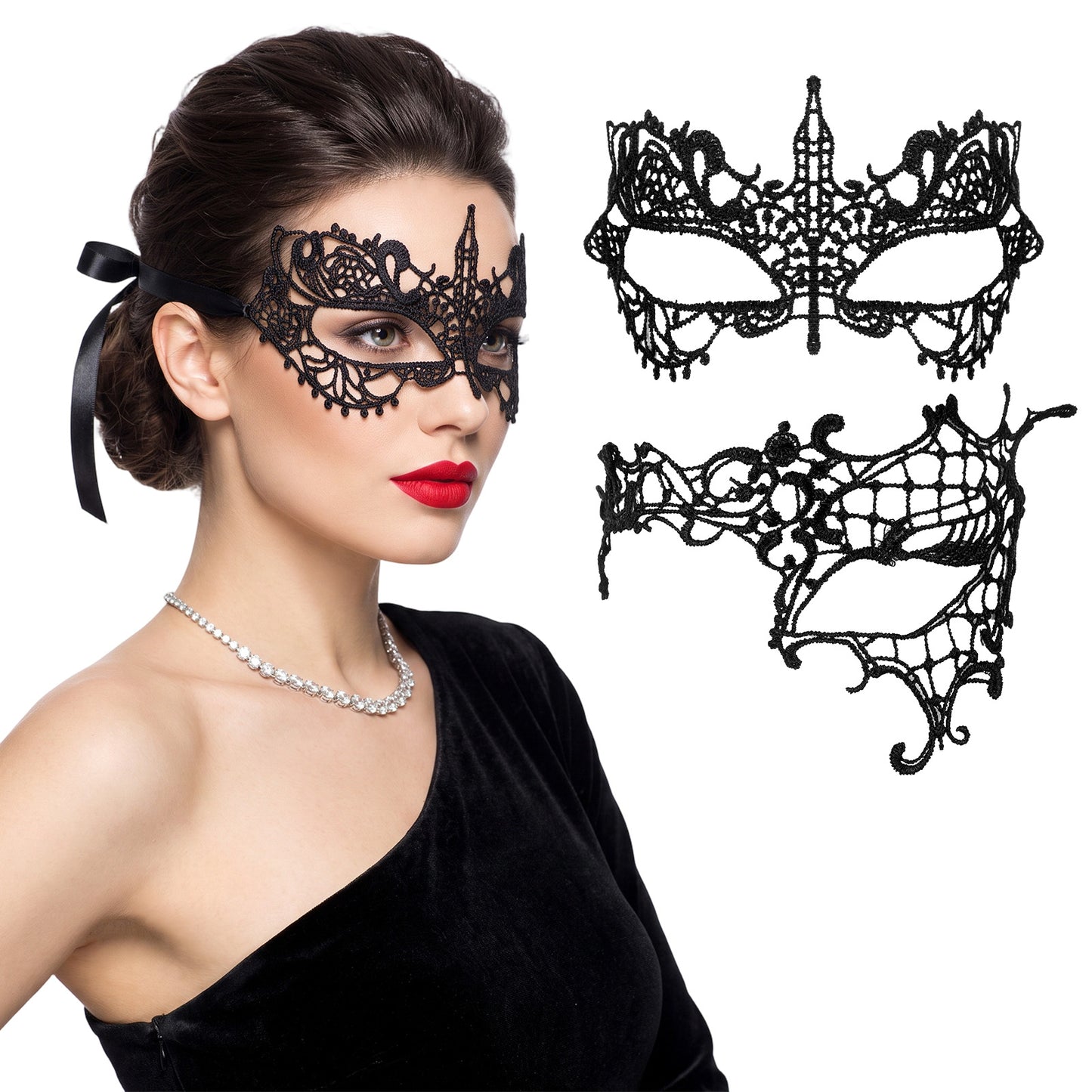 RAHHLIZS 2Pcs Black Lace Masquerade Mask for Women Knight Half Face