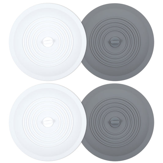 Tub Stopper 4 Pack, 6 inches Large Silicone Drain Plug Bathtub Drain Stopper Flat Suction Cover, Universal Flat Suction Shower Kitchen Cover, Bathroom Laundry Accessories(2 White/2 Gray)