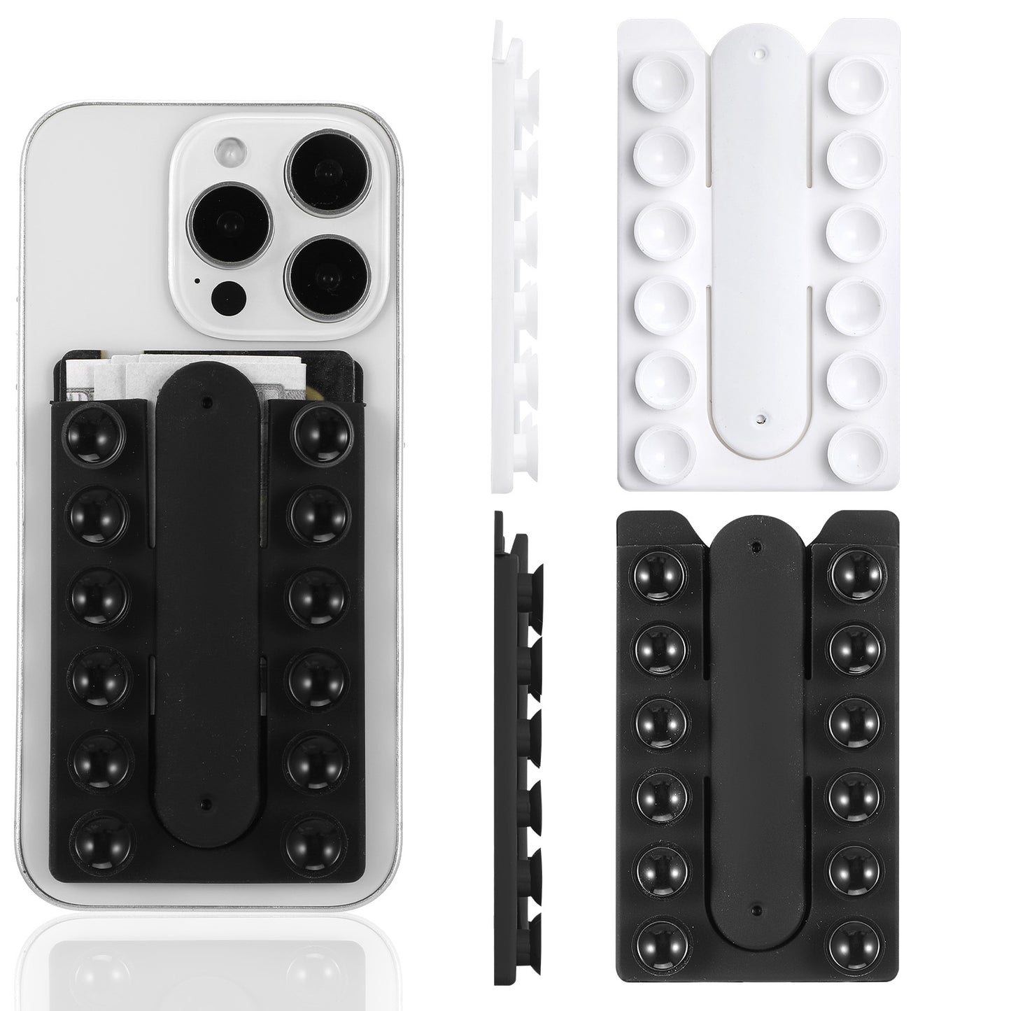 Nogeqi 2PCS Adhesive Suction Phone Card Holder, Multi-purpose Silicone Suction Phone Grip Hands-Free for Selfies and Videos, 3.78 X 2.24 Inch (Black, White)