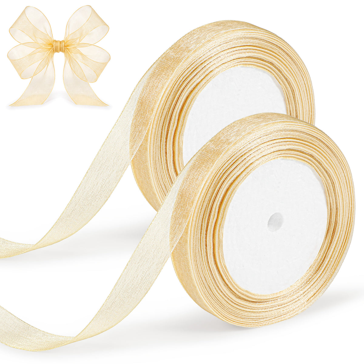 2Rolls Organza Chiffon Ribbon, Sheer Organza Ribbons, 15mm x 36Metre/Roll