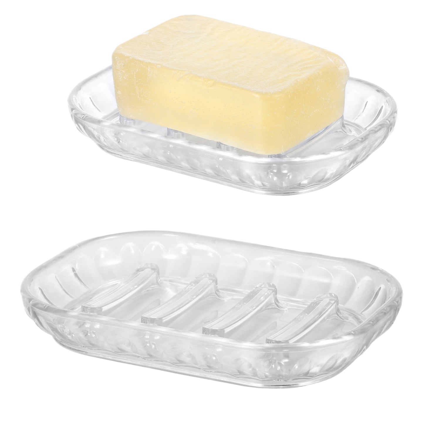 Tyqour 2 Pcs Soap Dishes Holder for Bar Soap Plastic Soap Dishes Shower Soapdish 5.12 X 3.54 Inch Bar Soaps Holder Tray for Shower Bathroom Kitchen Sink Soaps Dish, Clear
