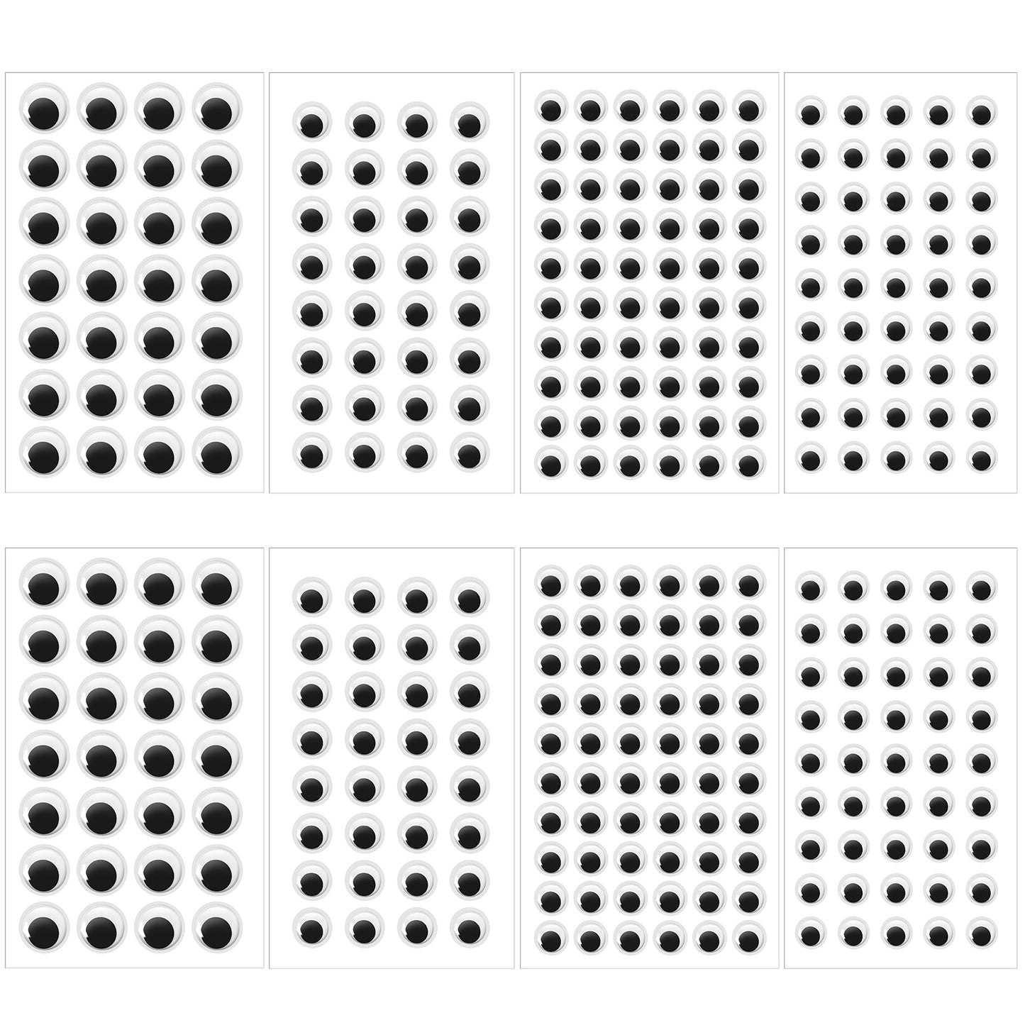 Ymapinc 8 Sheets Googly Eyes Self Adhesive - 8mm 10mm 12mm 15mm Eye Stickers for Crafts DIY, Assorted Small Googly Eyes Sizes Easy Peel & Stick Eyeballs for Crafts - 330pcs