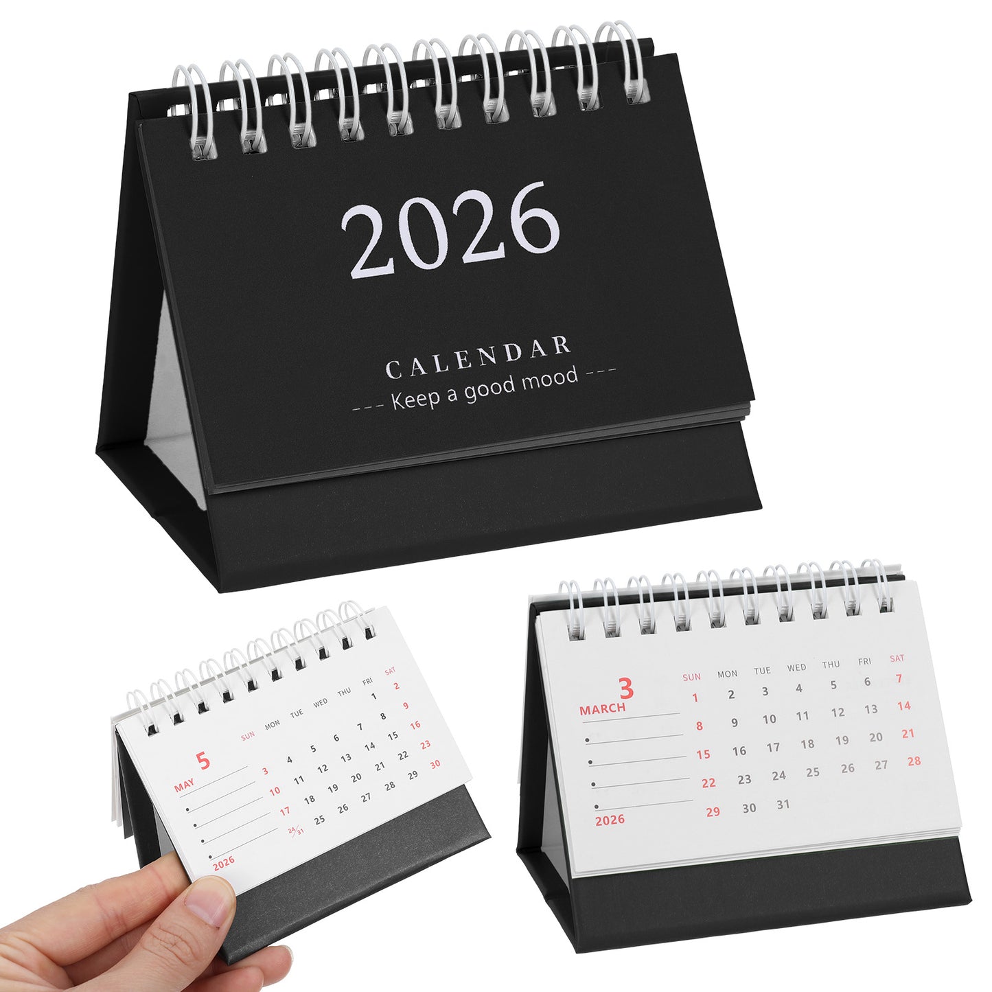 Tyqour Small Desk Calendar 2025-2026 Mini Calendar Standing Flip Desktop Calendar 2025-2026 Metal Ring Binding, Compact Size for Home Office School Black