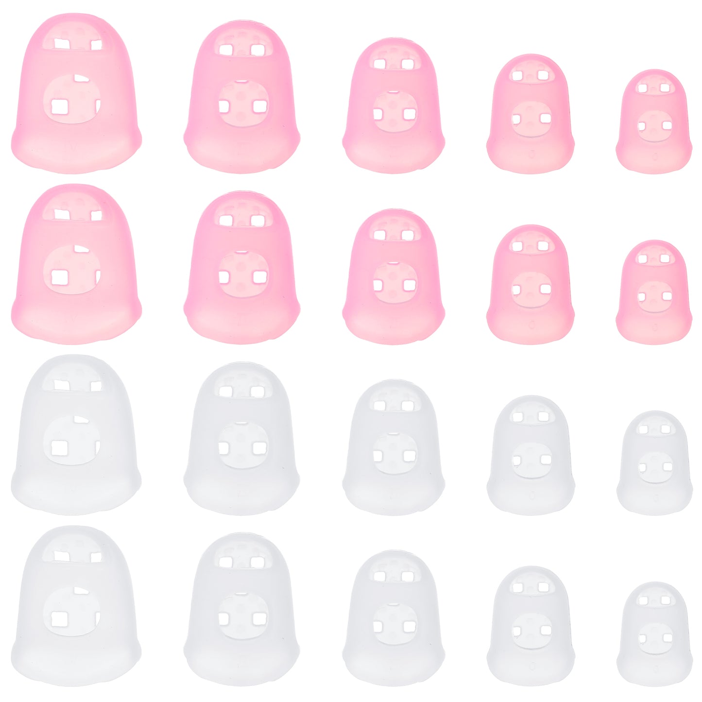 20Pcs Rubber Finger Tips, Guitar Fingertip Protector Pads Breathable Thimble Finger Grips for Sorting Task Embroidery Paperwork Carving Hand Sewing 5 Sizes(White,Pink)