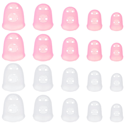 20Pcs Rubber Finger Tips, Guitar Fingertip Protector Pads Breathable Thimble Finger Grips for Sorting Task Embroidery Paperwork Carving Hand Sewing 5 Sizes(White,Pink)
