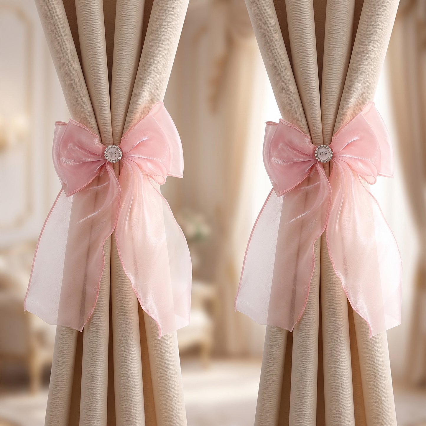 Quvvarly Bow Curtain Tiebacks 2 Pcs, Pink Lace Curtain Holdbacks