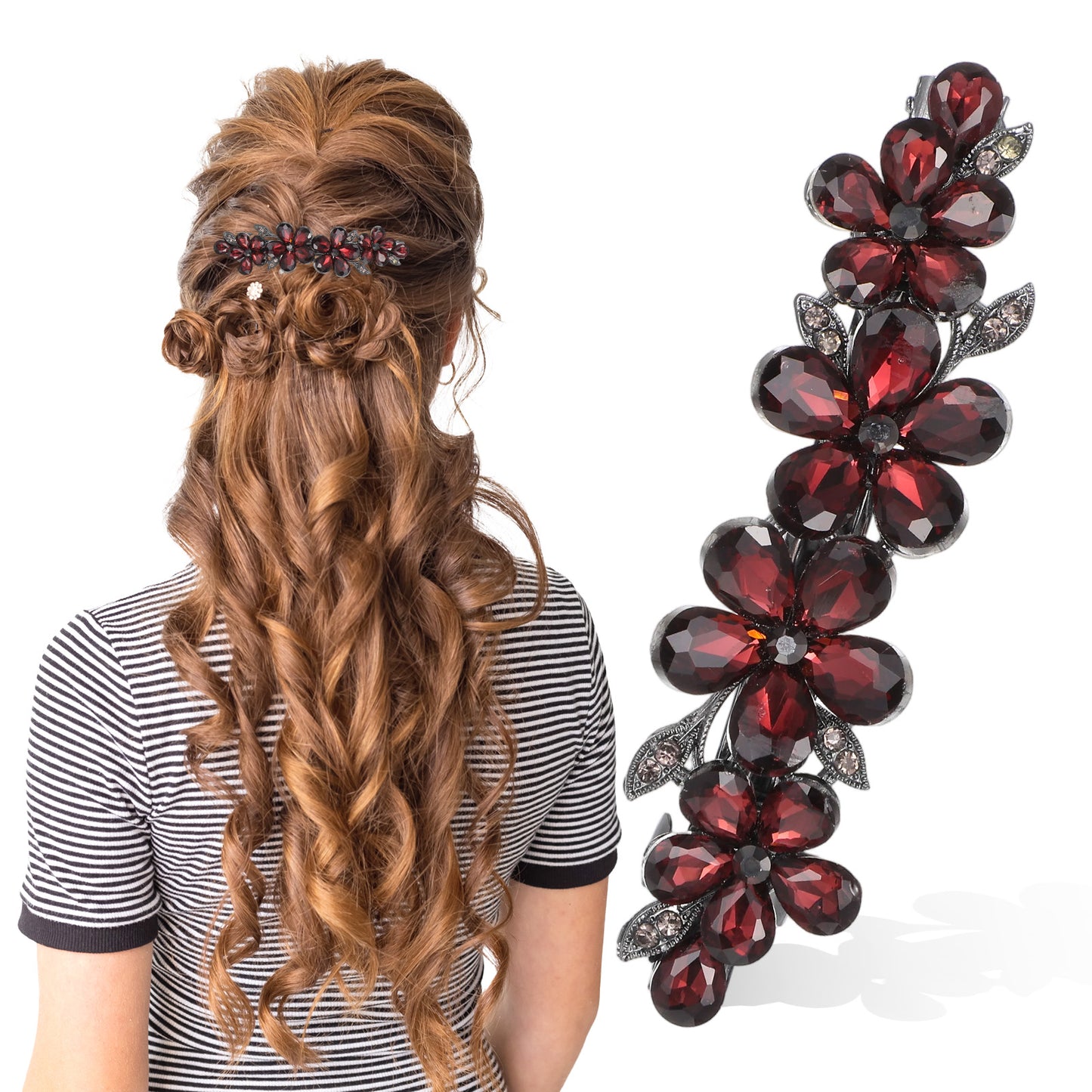Shimmeroo Red Bridal Hair Accessories,Diamante Hair Clips for Women, Sparkly Rhinestone Flower Bridal Barrettes Crystal Wedding Diamanté for Bride Prom Flower Girls