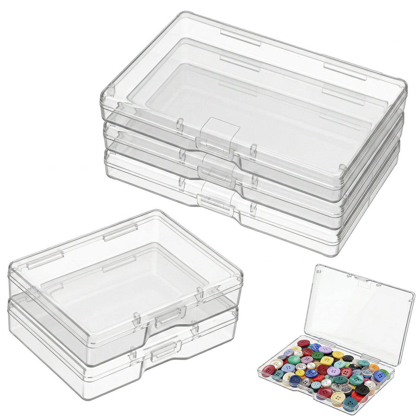RAHHLIZS 5pcs Clear Storage Containers with Lids Plastic Box for Small Items Beads Jewelry Craft Collecting 2 Size Transparent Storage Box
