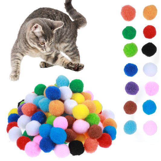 100 Pcs Mini Pom Poms for Crafts Colorful Pet Balls 1 Inch Fuzzy Balls Small Craft Pompoms Felt Ball for Arts & Crafts Projects and Decoration Interactive Cat Toy Multicolor Handicraft Lovers Gifts