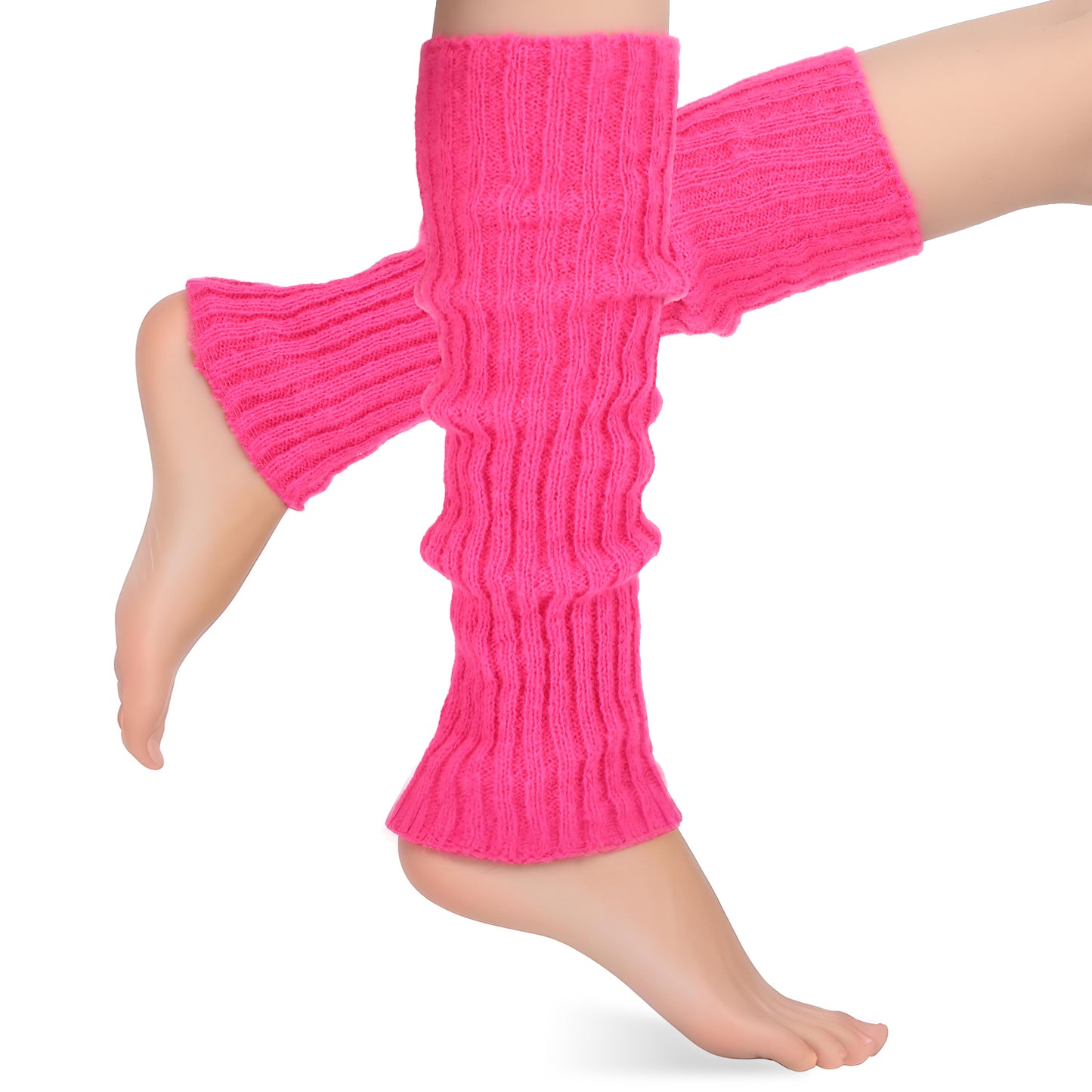 Teaaha Pink Leg Warmers for Women, 80s Ribbed Knit Neon Dance Sports Yoga Accessories Legs Warmer Y2K Winter Leg Warmers Socks