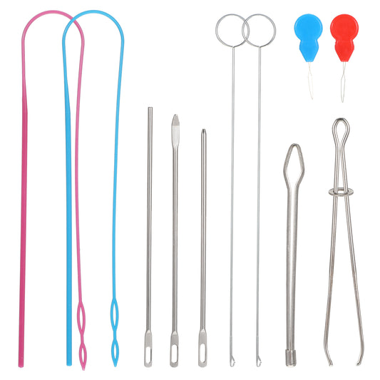 11 Pcs Drawstring Threader Tool Set Flexible Hoodie String Sew Kit Needle Threading Awl Metal Drawstring for Sweatpants Plastic Thimble Loop Turner Sewing Tool Easy Rope Threader Clips for Bags Coat
