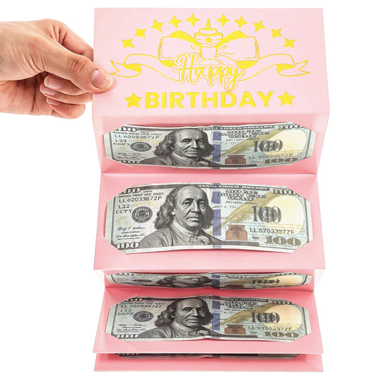 Ymapinc Birthday Surprise Gift Card Holder, Pink Money Gift Envelope Paper Holder with 6 Pockets Cool Ideas Gift Card Sleeves for Birthday Gifts