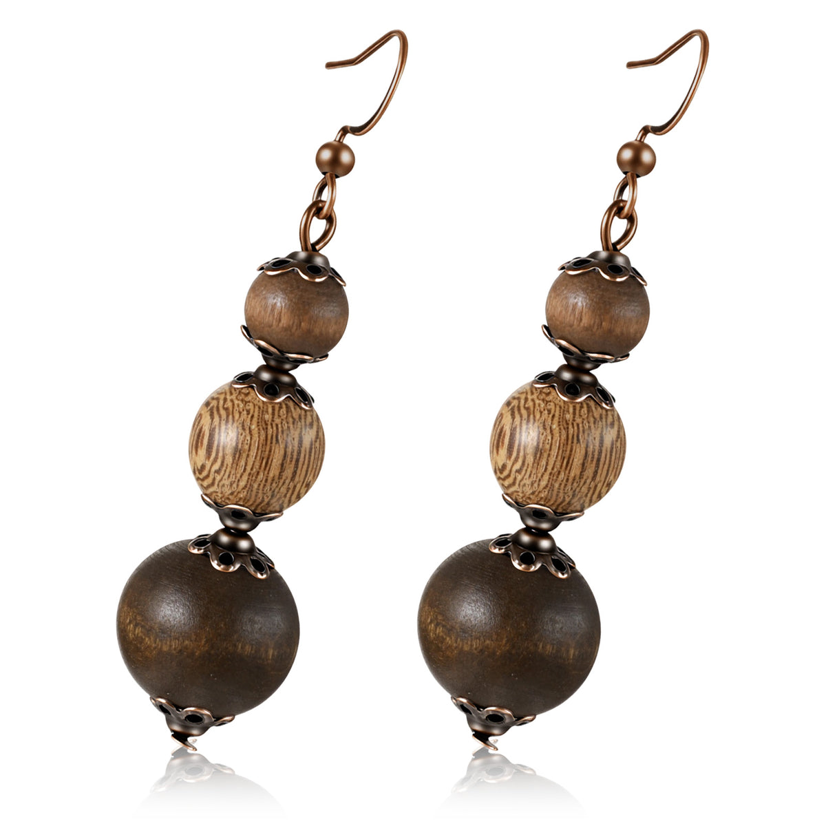 Brown Beaded Wooden Earrings for Women Dangle