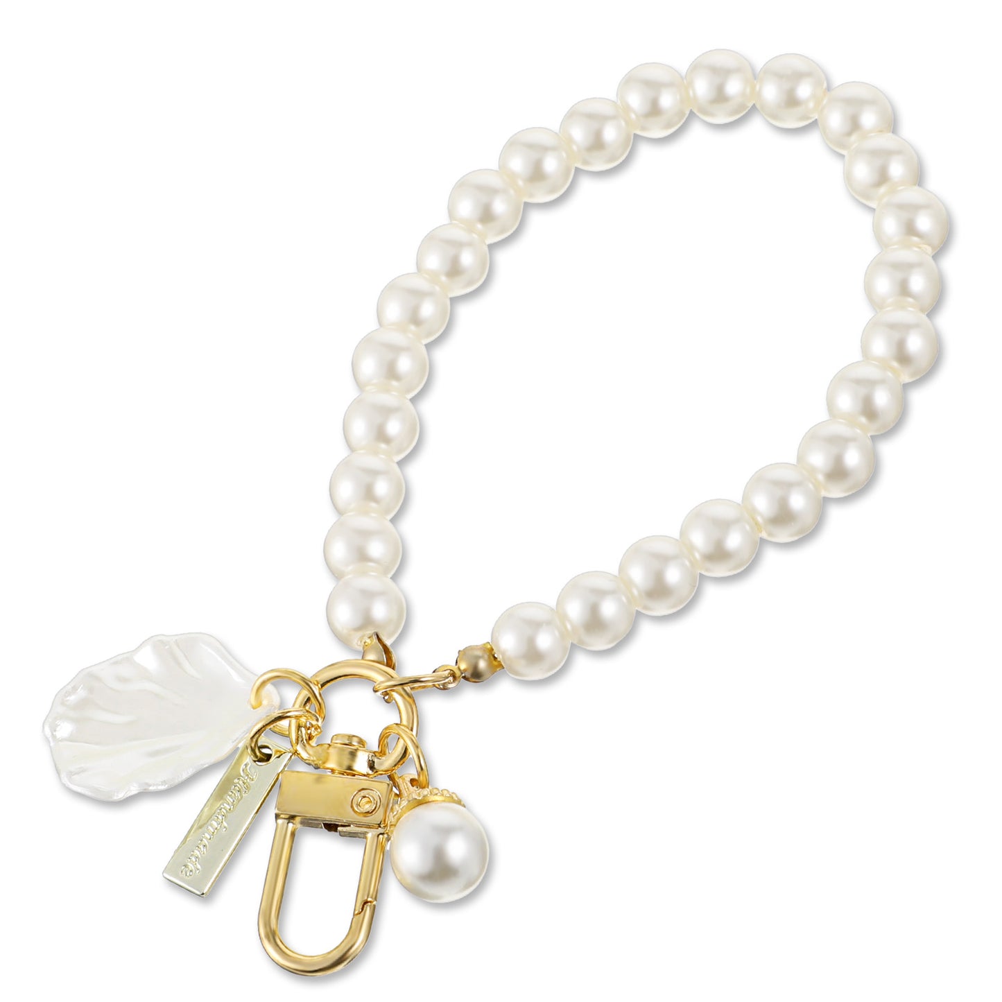 Teaaha Pearl Keychain Wristlet Golden Imitation Pearl Key Chain Women Cute Purse Charms Pendant Love Heart Girly Backpack Key Ring Accessory Gift for Car Keys (Shell)