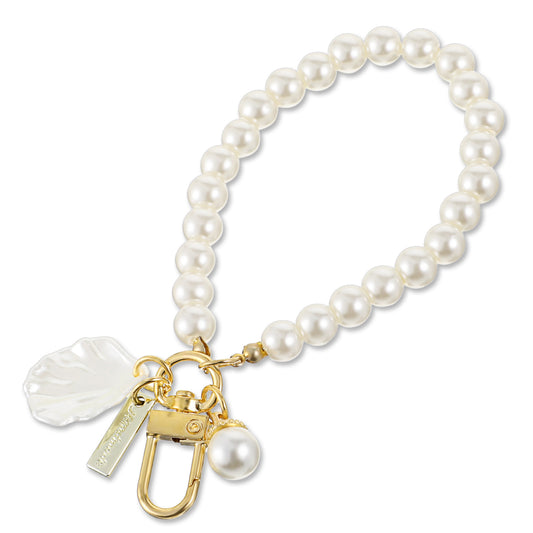 Teaaha Pearl Keychain Wristlet Golden Imitation Pearl Key Chain Women Cute Purse Charms Pendant Love Heart Girly Backpack Key Ring Accessory Gift for Car Keys (Shell)