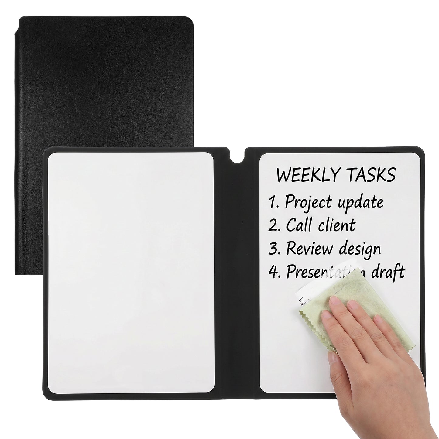 A5 Dry Erase Notebook 9.06x5.51in Portable Dry Erase Board Erasable Notebooks Reusable Notepad PU Hardcover Handheld Whiteboard for Meeting Business Office Home Daily Use