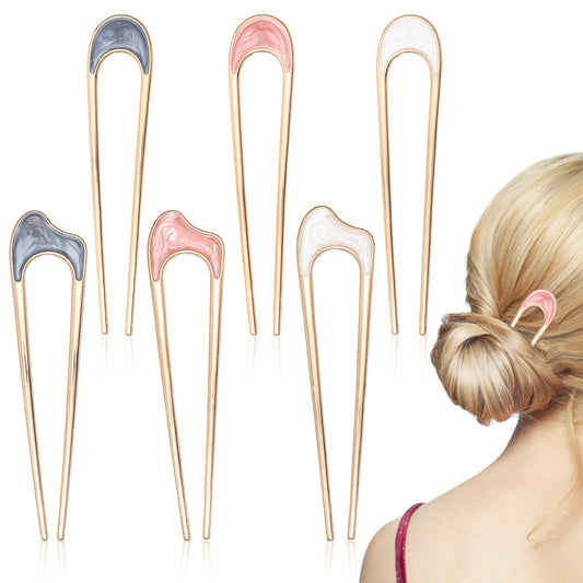 Tyqour 6 Pieces U Shaped French Hair Pin French Twist Hair Pin Metal French Pins for Thick Fine Hair Vintage French Hair Pins U Shaped Hair Pins Hair Fork for Women Hair Styling Accessories