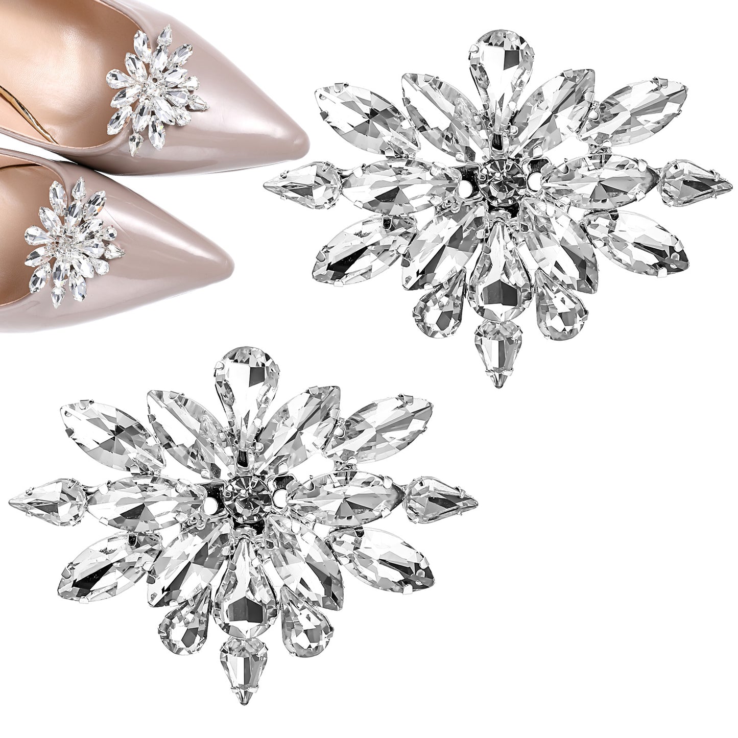 Teaaha 2PCS Sliver Rhinestone Shoe Clips for Women Dress Shoes, Decorative Brilliant Crystal Heel Embellishments Clip, Detachable Shoes Buckle Charms DIY Wedding Party Accessories Gift for Mother