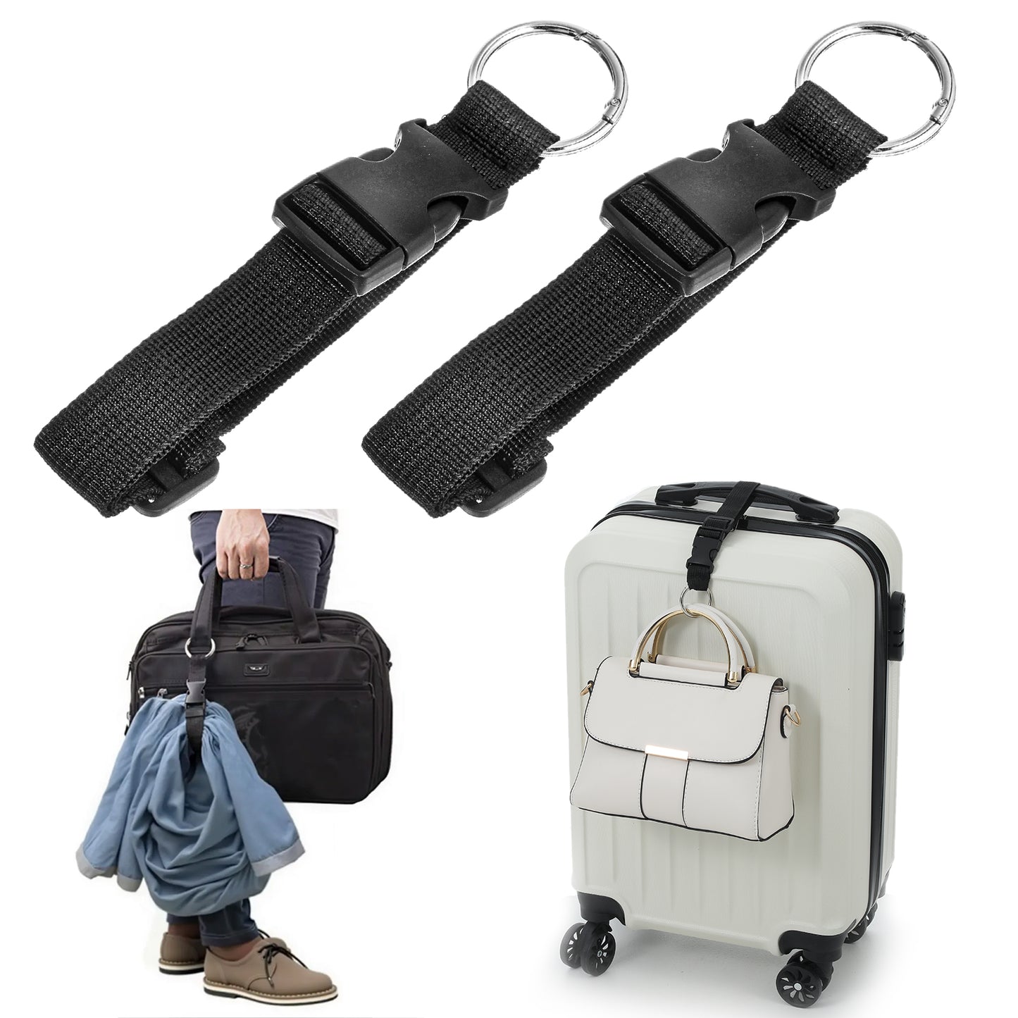 2Pcs Add A Bag Luggage Jacket Molle Strap,Ymapinc Adjustable Luggage Belt Straps for Suitcases Backpack Accessories for Connecting Luggage Extra Bags (Black)