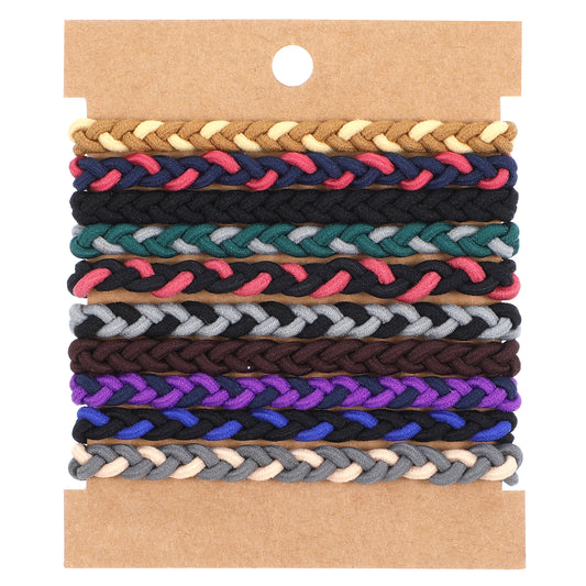 10Pcs Braided Hair Ties For Thick Elastic Flat Man Bun Hair Tie No Crease Hair Coils Hair Ties Ponytail Holders For Men's Buns & Women's Long Hair Thick Curly Hair