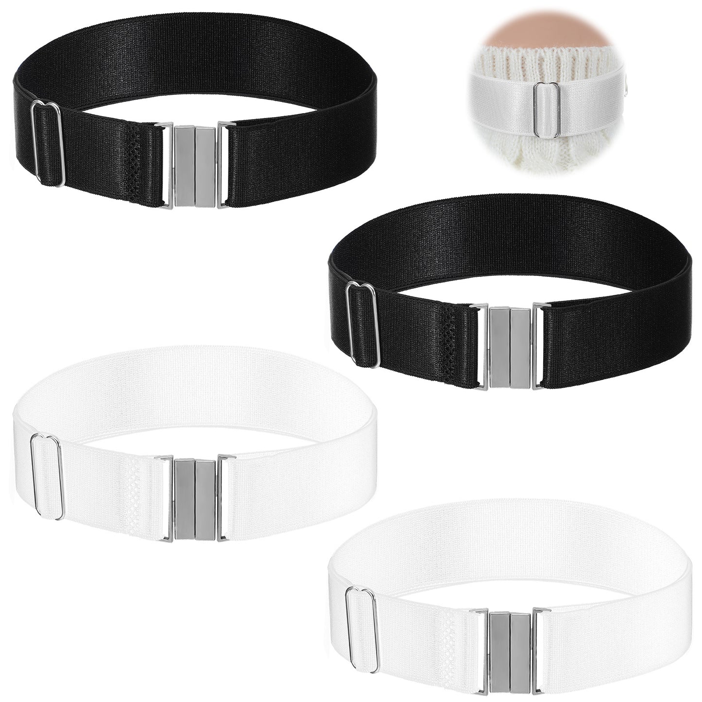 2 Pcs Adjustable Thigh Garter Belt for Women Plus Size High Elastic Thigh Garters with Buckle Black & White Leg Garters for Thighes Highs Leg Harness Ladies Mother Birthday Festival Gifts