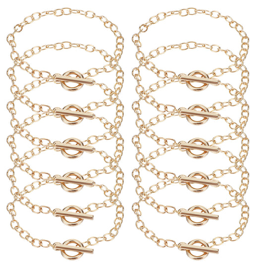 12PCS Gold Chain for Jewelry Making, Alloy Plated Chain Clasp Toggle Charm Bracelet Chain Statement Link T-Bar Clasp Necklace Making Kit, Ot Toggle Clasp, Dainty Gold Bracelet Necklace Jewelry