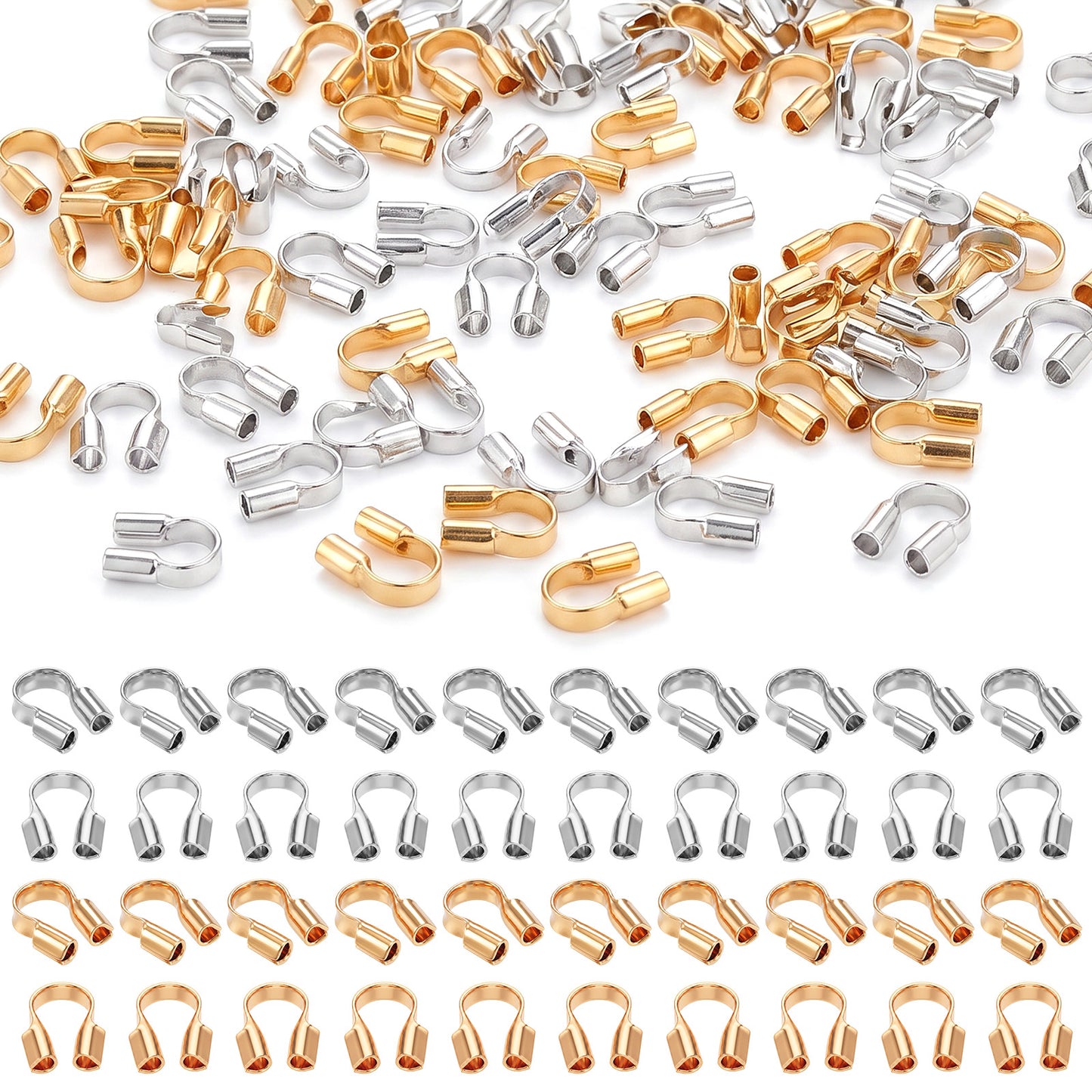 RAHHLIZS 200Pcs Wire Guards Loops for Jewelry Making U-Shape Stainless Steel Wire Guardian Protector for Craft Bracelet Necklace DIY