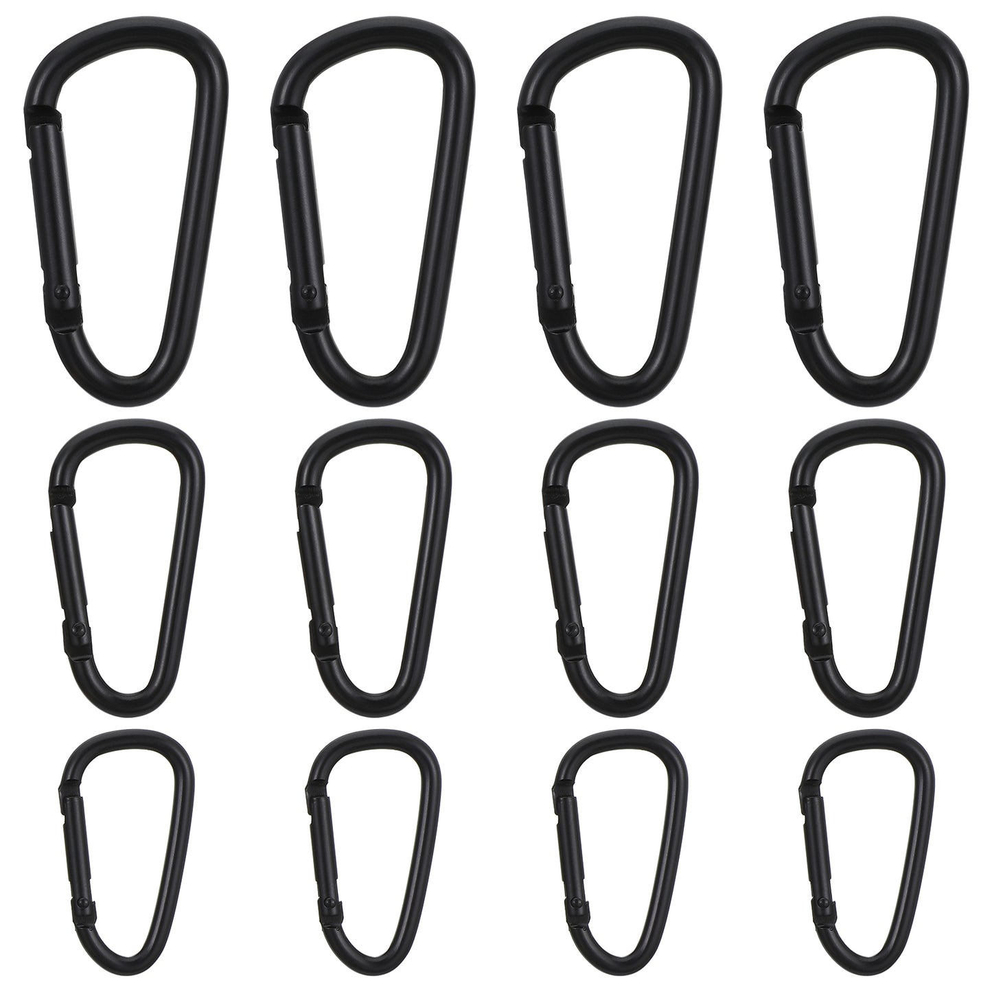 Nogeqi 12 Pieces Small Carabiner Clip 1.7"/2.1"/2.7" Black Carabiner Clip, Aluminum Heavy Duty D Rings Carabiners For Outdoor Backpack Hiking Camping Hammocks Gym