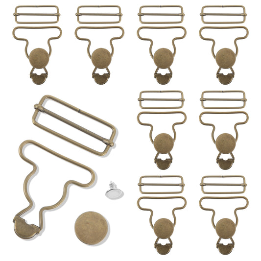 24 Pcs Overall Buckles Replacement Suspender Buckle Metal Bib Clip Clasp with Adjustable Tri Glide Slide Buckle Gourd Buttons and Screw for Jeans Suspender Pants Sewing Accessories Bronze