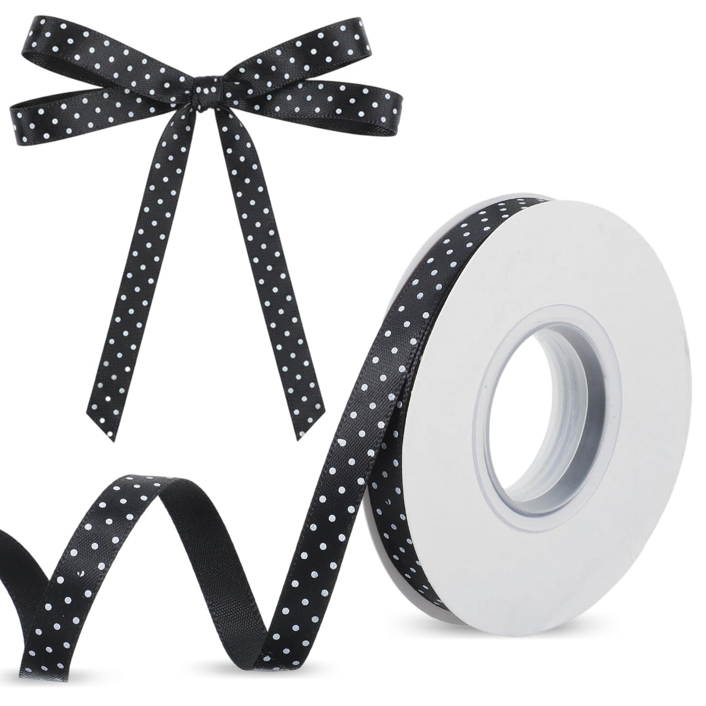 Polka Dot Ribbon 3/8 Inch 25 Yards Black and White Polka Ribbon for Gift Wrapping, DIY Crafts, Hair Bows, Wedding Christmas Halloween Easter Valentines Day Thanksgiving Party Decor