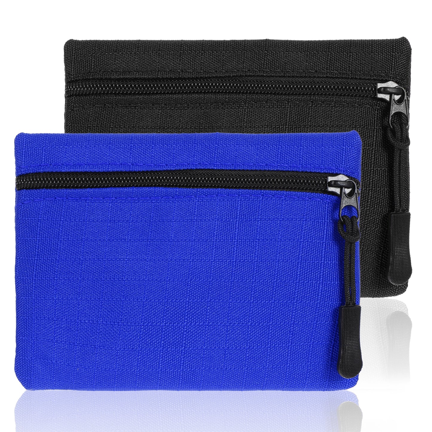 Mabor 2 Pcs Mini Canvas Coin Purse, Small Portable Zipper Change Pouch for Women, Oxford Fabric Coin Bag Black, Blue