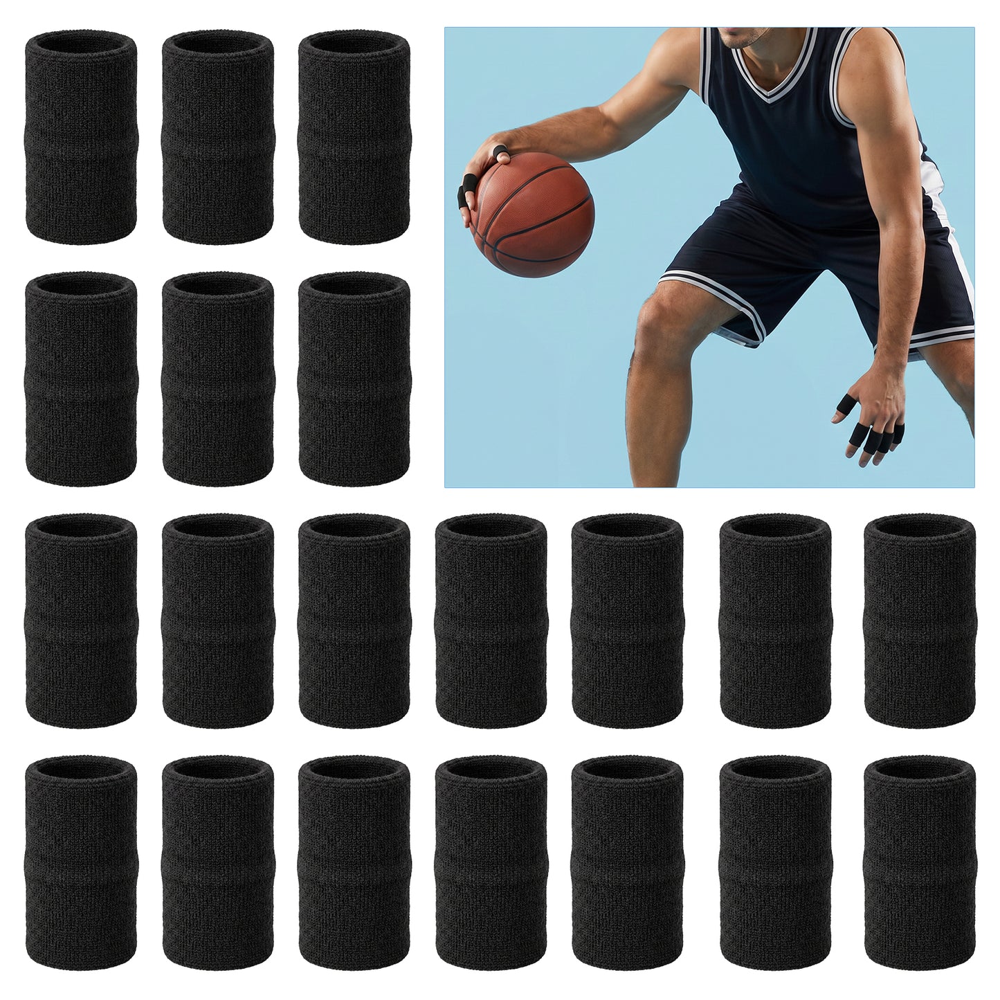 Matwsec 20 Pcs Finger Compression Sleeves, Finger Sleeve Protectors with Joint Protection, Finger Wrap Secure Support for Arthritis & Swelling, Thumb Sleeve for Sports, Gaming, Daily Use (Black)