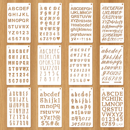 12pcs Letter Stencils for Painting,Reusable Plastic Alphabet and Number Stencils,Letter and Number Stencil for Scrapbooking Letters for Journal Scrapbook Art Projects, White,7 X 4 Inch