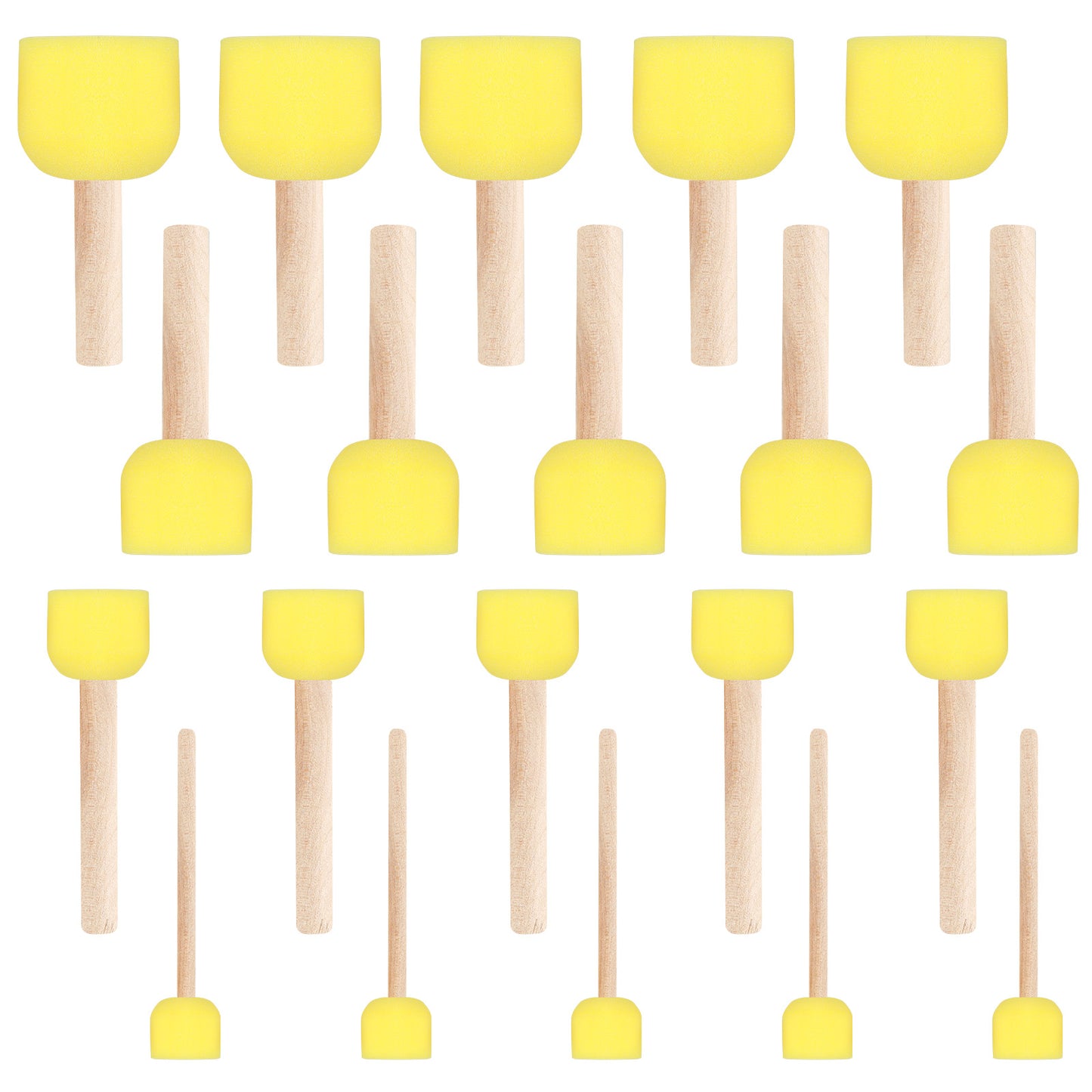 20 Pcs Round Sponge Paint Brush Set, 4 Sizes Stencil Brush Sponge Brushes for Crafts, Paint Sponges for Acrylic Painting, Art Sponges with Wooden Handle Foam Stencil Brushes Painting Tools, Yellow