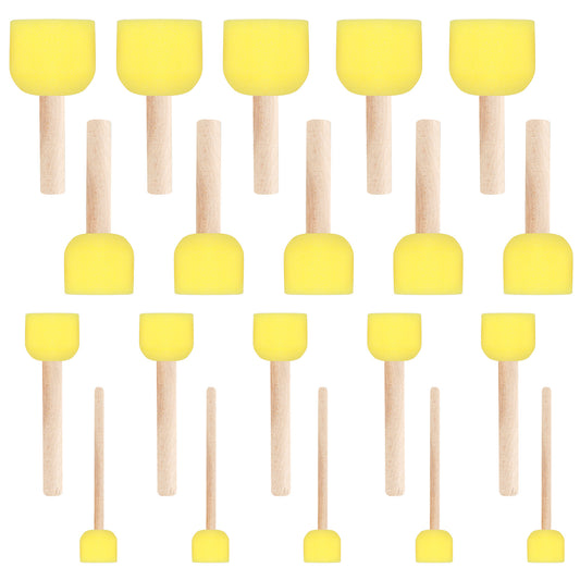 20 Pcs Round Sponge Paint Brush Set, 4 Sizes Stencil Brush Sponge Brushes for Crafts, Paint Sponges for Acrylic Painting, Art Sponges with Wooden Handle Foam Stencil Brushes Painting Tools, Yellow