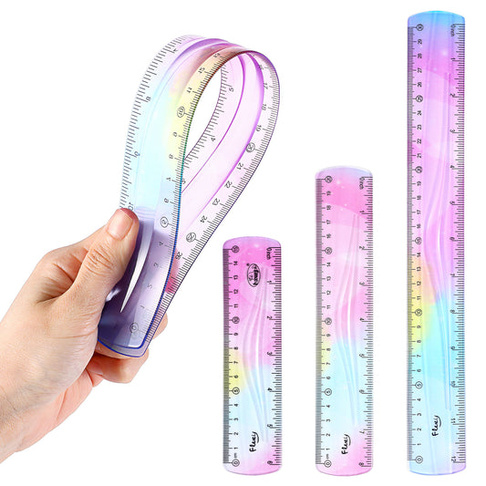 3 Pieces Flexible Ruler, Mabor 6inch 8inch 12inch Plastic Ruler Shatterproof Straight Ruler Soft Bendable Ruler for Kids Classroom Office Home Supplies