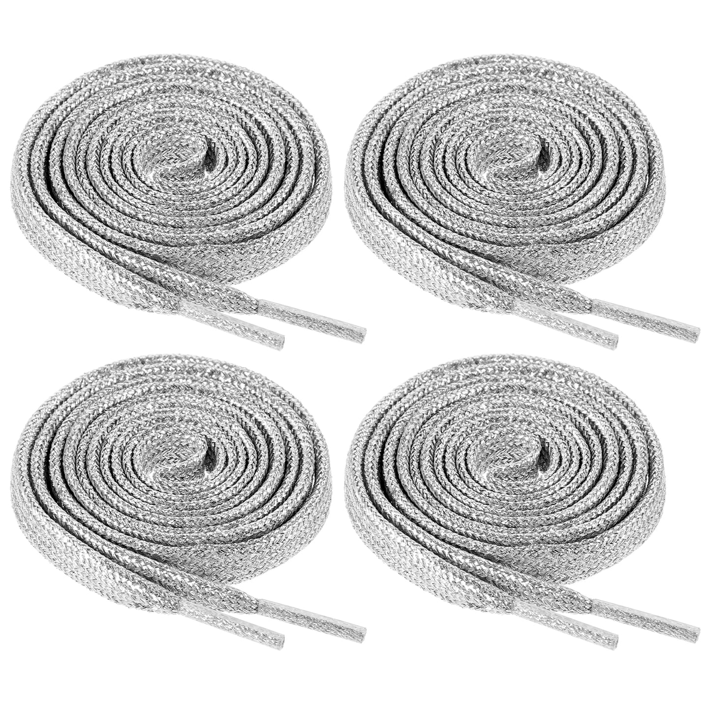 Bremorou 4 Pairs Glitter Flat Shoelaces - Silver Metallic Shoe Laces, Shinny Metallic Shoe Laces, Fashion Sneakers Shoelaces(Silver)