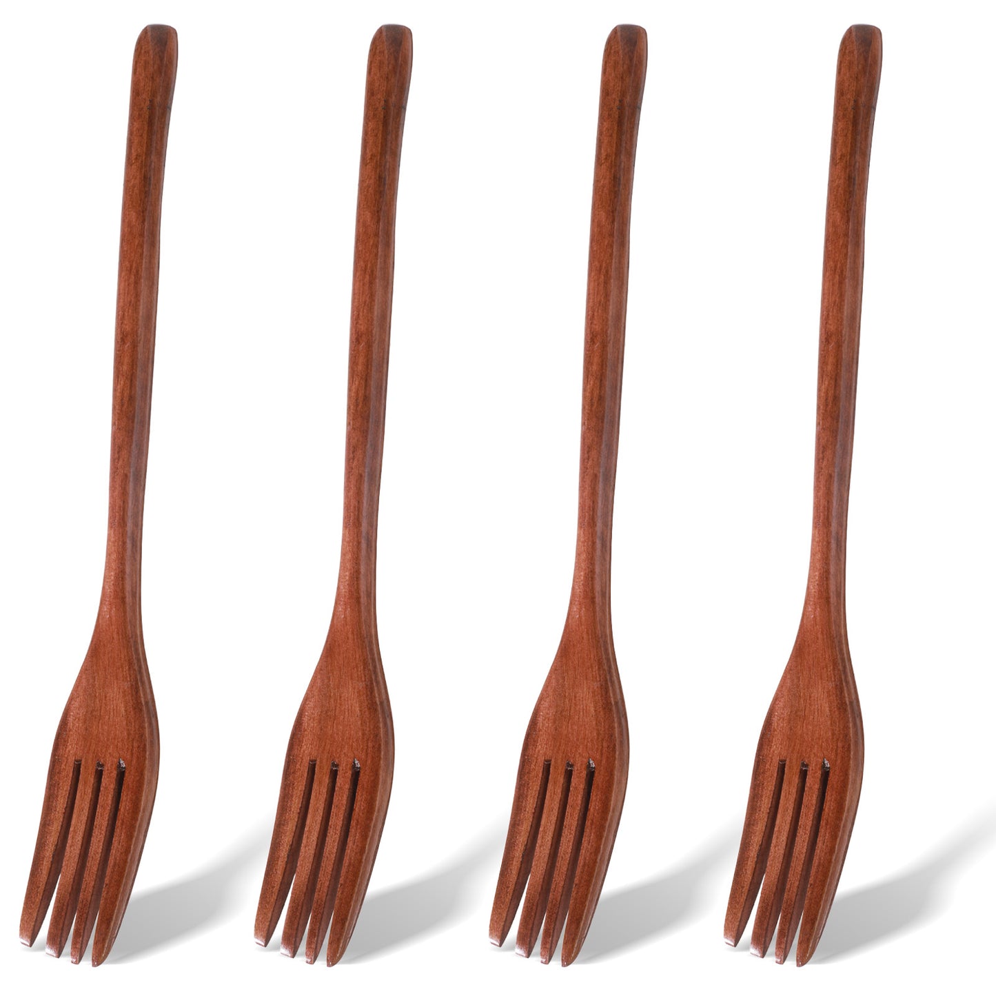 4 Pcs Wooden Forks 8.86" Japanese Style Reusable Wood Tasting Fork for Eating, Long Handle Kitchen Dinner Forks Handmade Cooking Serving Utensil for Salad, Fruit, and Desserts