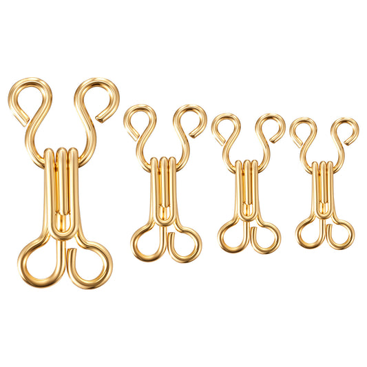 100 Pairs Sewing Hooks and Eyes Closure 11.5/12.5/14/17mm Metal Bra Snap Hook Replacement 4 Sizes Sewing Accessories for Clothing Skirt Trousers DIY Craft Gold Women Festival Gifts