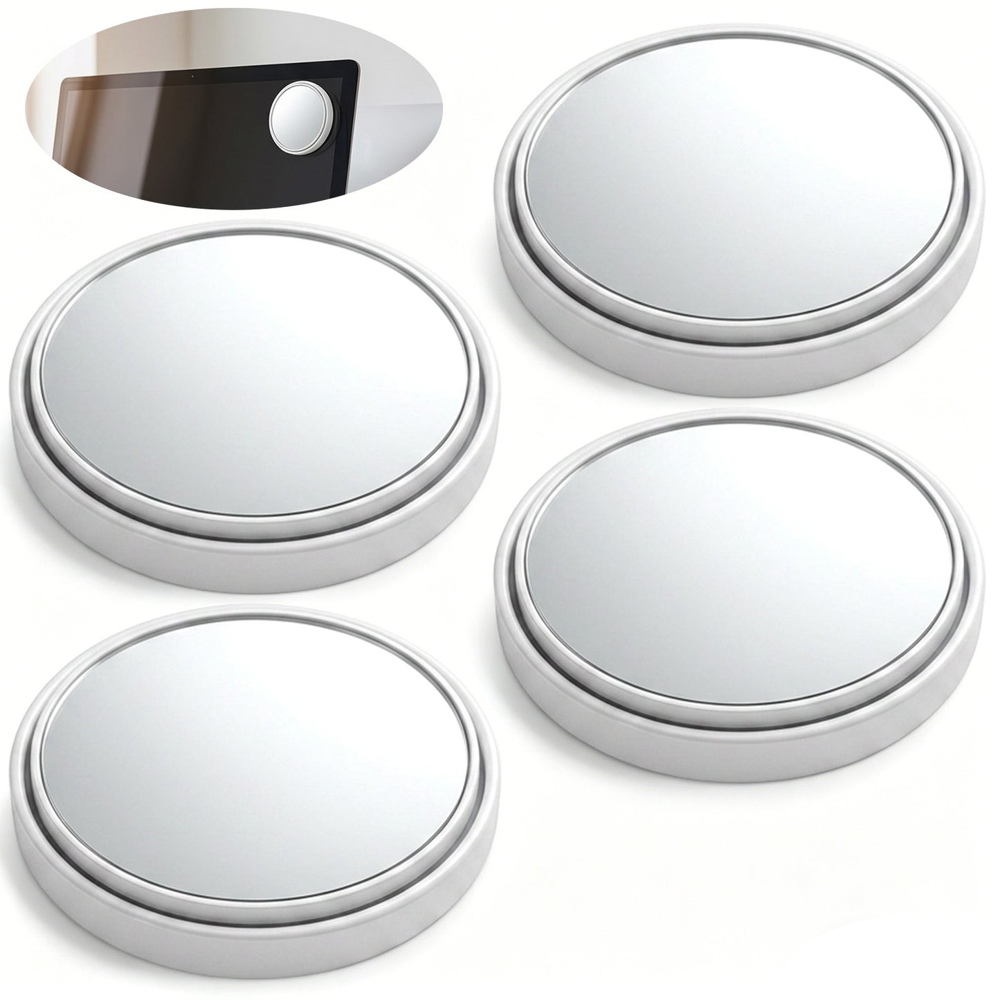 Office Cubicle Mirrors 4 Pack Adjustable Monitor Mirror To See Behind You Self-Adhesive Small Removable Rear View Desk Mirror For Work Accessories Privacy And Security Personal Safety 2.22 Inch