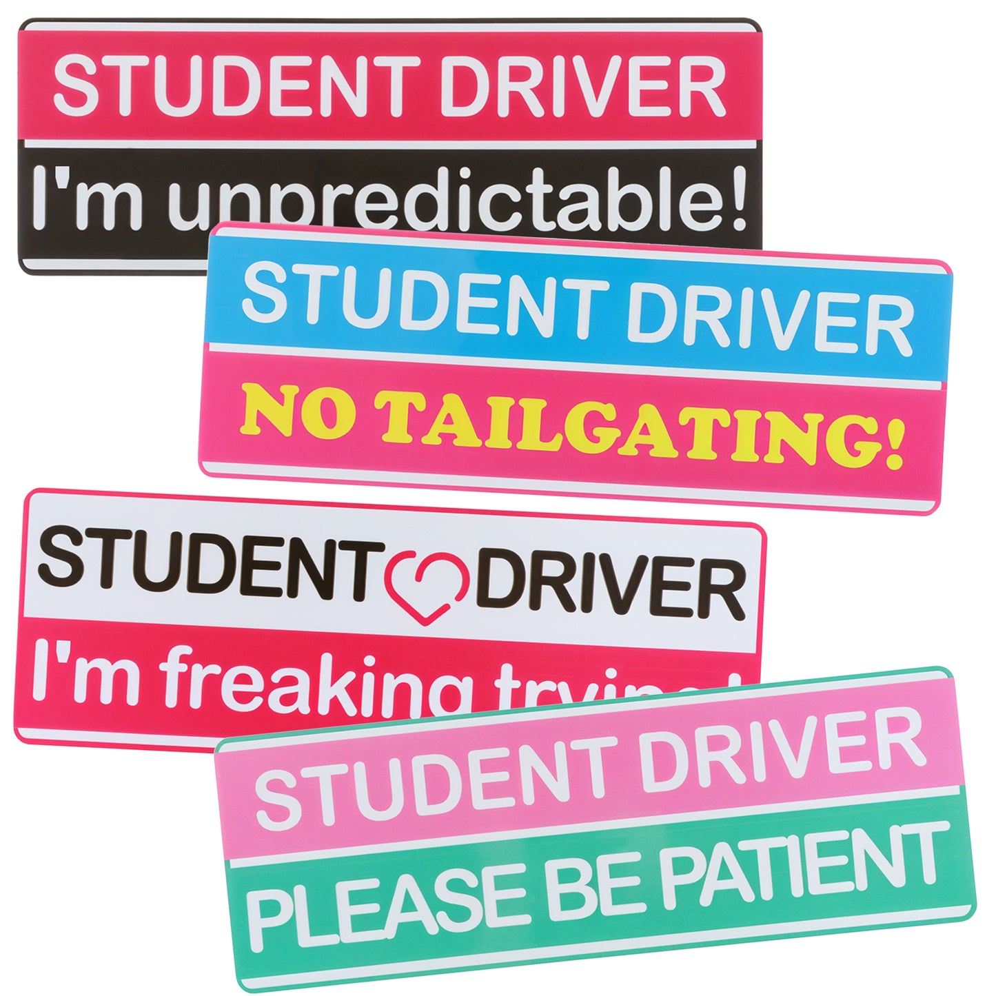 Ymapinc 4pcs Student Driver Sticker for Car?New Driver Sticker Non-Magnetic Removable Vinyl Decal I'm Unpredictable,NO Tailgating,Please BE Patient,I'm Freaking Trying