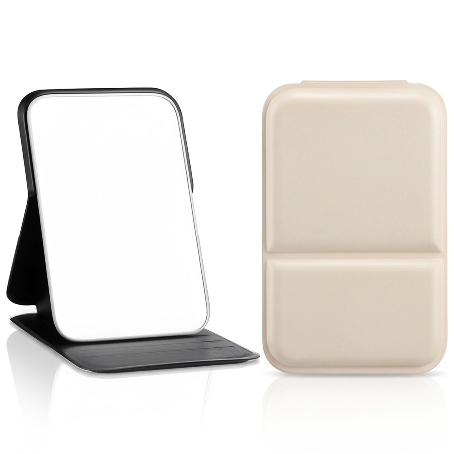 Xinjoduz 2 PCS Beige & Black Pocket Mirror for Women, Travel Makeup Mirror