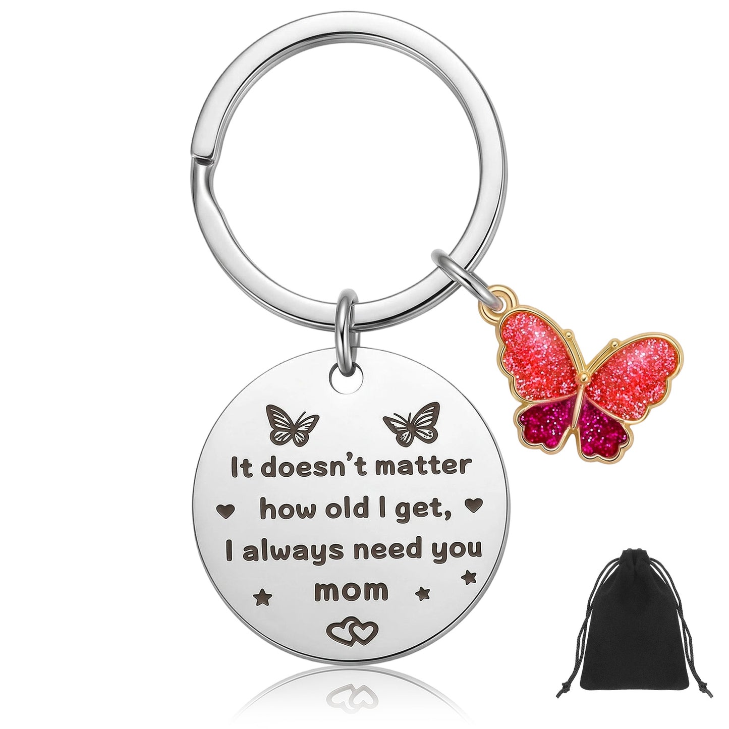 Nogeqi Mother's Day Gifts, Birthday Gift for Mom from Daughter Son, Mum Keyring, Love You Mama Gifts Mummy Keyring with Butterfly Present for Mommy