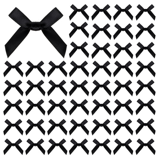 100PCS 1.5" Black Satin Ribbon Mini Bows, Mini Bows for Crafts, Black Bow for Gift Wrapping, Ribbon Bow for Craft Sewing Scrapbooking Wedding and Gift Wrapping