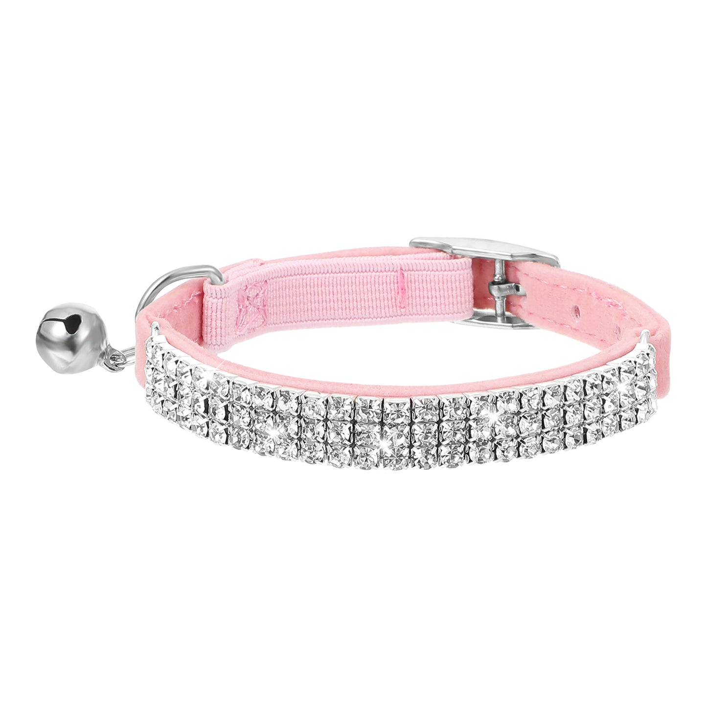 Rhinestones Cat Collar with Bell, Soft Velvet Adjustable Collar for Small Dogs and Cats, Sparkling Diamante Design, Safe Breakaway Feature for Parties, Gifts (Pink)