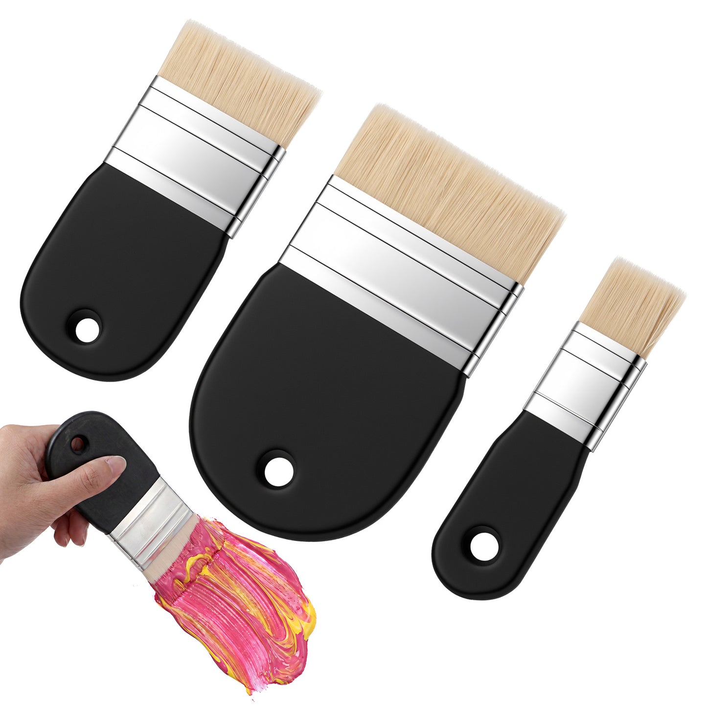 RAHHLIZS 3pcs Oil Flat Paint Brush Set Not Chip Brush Chalk Large Wide Art Paint Nylon Acrylic Paints Brushes for Oil Painter Artist Varnish Brushes